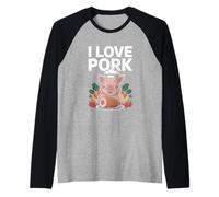 I Love Pork Funny Pig Chef Cibo Carino Maglia con Maniche Raglan