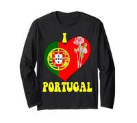 I Love Portugal Proud Bandiera Portoghese Cuore Garofano Design Maglia a Manica