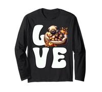 I Love Pugs Graphic for Fall Cute Sleeping Dog for Autumn Maglia a Manica