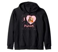 I Love Punch The Baby Monkey Hearts Felpa con Cappuccio