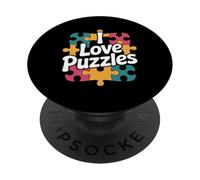 I Love Puzzles Entusiast Puzzle Pieces Colorati Divertenti PopSockets PopGrip Adesivo