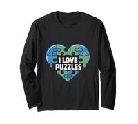 I Love Puzzles Heart Jigsaw Appassionato Maglia a Manica