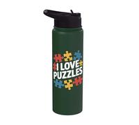 I Love Puzzles Pezzi di puzzle colorati e divertenti Stainless Steel Insulated Water Bottle