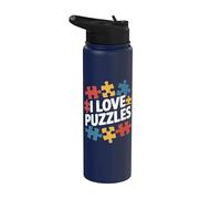 I Love Puzzles Pezzi di puzzle colorati e divertenti Stainless Steel Insulated Water Bottle