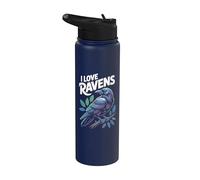 I Love Ravens Birdwatching e arte della fauna selvatica Stainless Steel Insulated Water Bottle