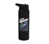 I Love Ravens Birdwatching e arte della fauna selvatica Stainless Steel Insulated Water Bottle