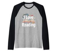 I Love Reading Libro Aperto Biblioteca Magica Bookworm Maglia con Maniche Raglan