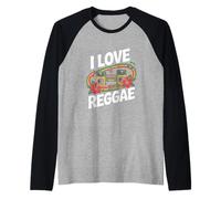 I Love Reggae Vibrant Music Boombox Blooms Maglia con Maniche Raglan