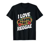 I Love Reggae Vibrant Music Boombox Blooms Maglietta