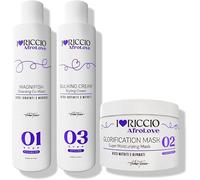 I Love Riccio Kit AfroLove, Include una Crema Lavante Co-Wash, una Maschera e una Crema Styling, Burro di Karité, Olio di Avocado, Olio di Cocco e Proteine del Grano, Indicato per Capelli Afro