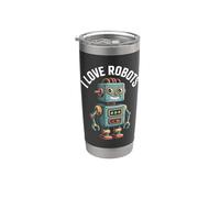 I Love Robots, simpatico design retrò a forma di cartone animato Bicchiere termico in acciaio inox doppia parete