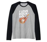 I Love Rock And Roll Flaming Chitarra Maglia con Maniche Raglan