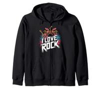 I Love Rock Batteria Chitarra Musica Divertimento Felpa con Cappuccio