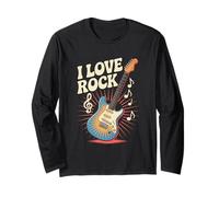 I Love Rock Chitarra elettrica Note Musicali Maglia a Manica