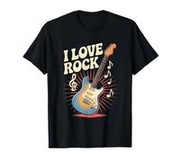 I Love Rock Chitarra elettrica Note Musicali Maglietta