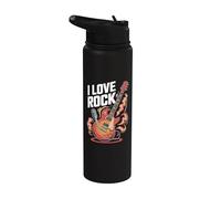 I Love Rock Guitar Microfono Flames Stainless Steel Insulated Water Bottle
