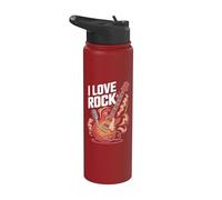 I Love Rock Guitar Microfono Flames Stainless Steel Insulated Water Bottle