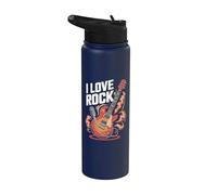 I Love Rock Guitar Microfono Flames Stainless Steel Insulated Water Bottle