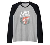 I love Salmon Entusiast Fish Design Maglia con Maniche Raglan