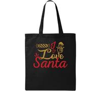 I Love Santa Snow Man Graphic Natural Ecologico Cotone Tote Bag Nero, Nero , Taglia unica