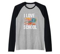 I Love School Books Globe Pencil Student Life Maglia con Maniche Raglan
