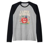 I Love School Happy Apple Educazione Divertimento Maglia con Maniche Raglan