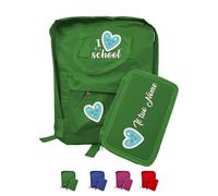 "i love school" Zaino Scuola e Portapastelli Personalizzati Con Nome Bambini Materna Elementari Asilo Medio Unisex Zainetto Cartella Porta Pastelli Bimbo Bimba Gita Borsa Studenti Made in Italy
