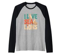 I Love Sea Lions - Fan della Vita Marina Maglia con Maniche Raglan
