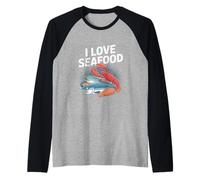 I Love Seafood - Aragosta a forma di pesce Maglia con Maniche Raglan