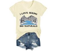 I Love Seeing Big Naturals Shirt I Love Seeing Big Naturals maglietta con scollo a V, Colore: giallo panna., XL