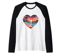 I Love Seychelles Cuore Vintage Tramonto Retro Beach Souvenir Maglia con Maniche Raglan