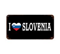 I Love Slovenia Targa in metallo vintage per porta d'ingresso, bandiera della Slovenia, decorazione da parete, souvenir di campagna, placca in metallo per cabina, lounge, negozi, 15,5 x 30,5 cm