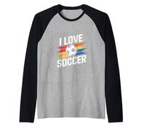 I Love Soccer Design in stile retrò vibrante Maglia con Maniche Raglan