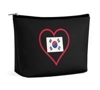 I Love South_Korea Red Heart Borsa per il trucco portatile da viaggio Borsa per cosmetici Grande borsa con cerniera Borsa organizer in pelle PU Borsa da toeletta