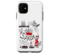I Love Spain, Cool Spain Map with Traditional Style Doodles Custodia per iPhone 11