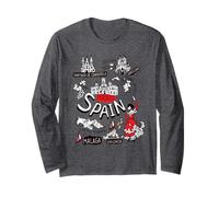 I Love Spain, Cool Spain Map with Traditional Style Doodles Maglia a Manica
