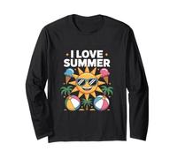 I Love Summer Sun Beach Balls Ice Cream Fun Maglia a Manica