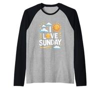 I Love Sunday Sorridente Sole E Nuvole Felice Maglia con Maniche Raglan