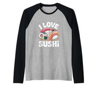 I Love Sushi Carino Giapponese Cibo Amanti Maglia con Maniche Raglan
