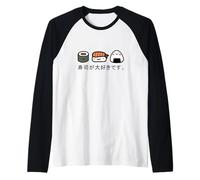 I Love Sushi Giapponese Kawaii Piatto di Sushi Pesce e Riso Camicia Maglia con Maniche Raglan