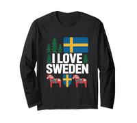 I Love Sweden Bandiera Svedese Cavallo Dala Maglia a Manica