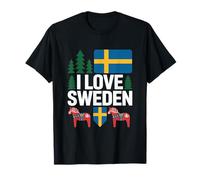 I Love Sweden Bandiera Svedese Cavallo Dala Maglietta