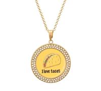 I Love Tacos-food Collana con ciondolo personalizzato da donna con diamanti rotondi gioielli regali per uomo compleanno, Misura unica, Metallo