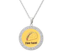 I Love Tacos-food Collana con ciondolo personalizzato da donna con diamanti rotondi gioielli regali per uomo compleanno, Misura unica, Metallo