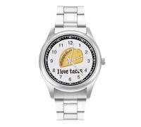 I Love Tacos-Food - Orologio da polso al quarzo, in acciaio inox, con numeri arabi, per uomo e donna, Stile:, regular, MHXYZHW