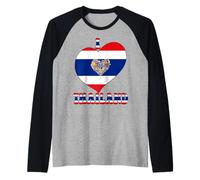 I Love Thailand Proud Thai Pride Thailandia Bandiera Grafica a Cuore Maglia con Maniche Raglan