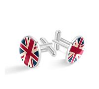 I Love the UK - Gemelli in argento personalizzati con bandiera britannica vintage per camicia da smoking, 20mm*20mm, Acciaio inossidabile, Quarzo creato