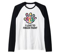 I Love To Finger Paint Handprint Colori Maglia con Maniche Raglan