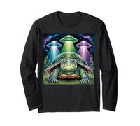 I Love Turtles Sea Selfie con UFO alieni Strana Tartaruga Maglia a Manica