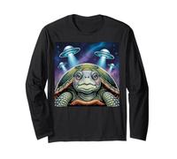 I Love Turtles Sea Selfie con UFO alieni Strana Tartaruga Maglia a Manica